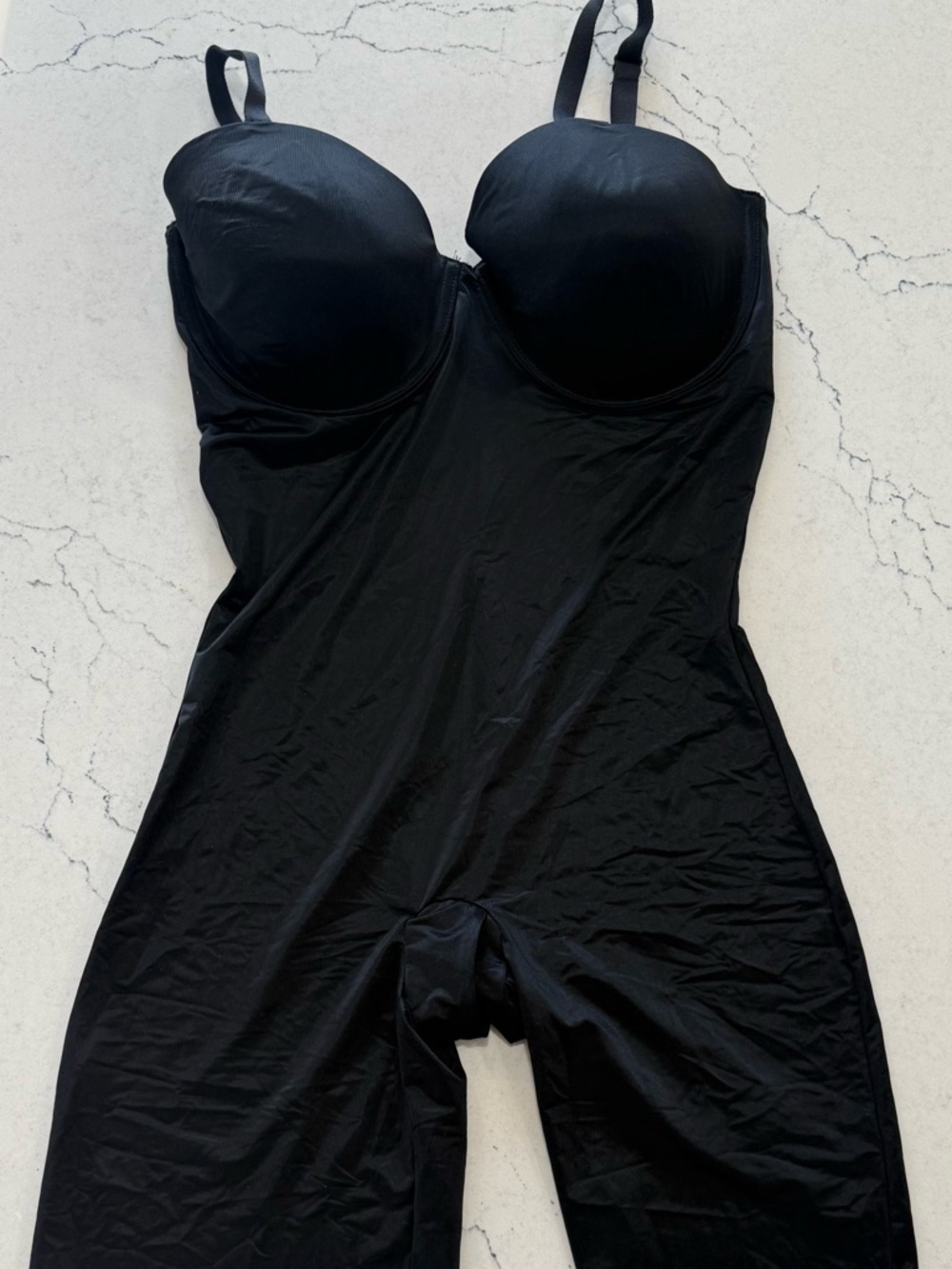 Assets by Spanx Slimming Firm Compression Mid Thigh Bodysuit XL Black Shapewear